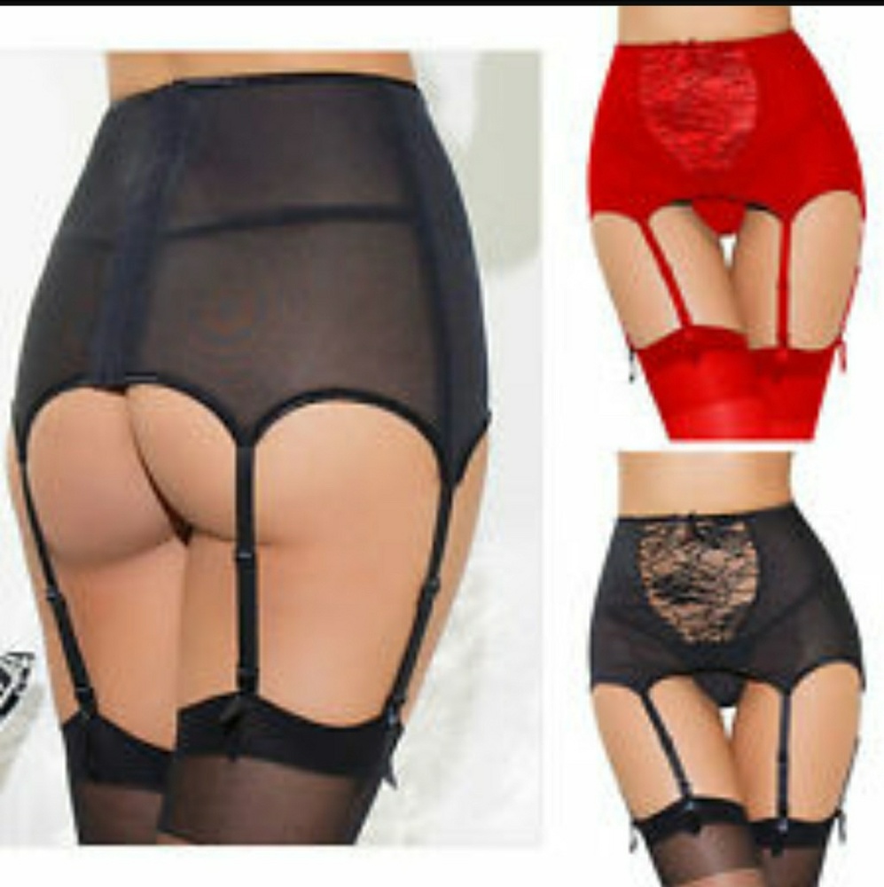 Black Satin Garter Belt 2X
